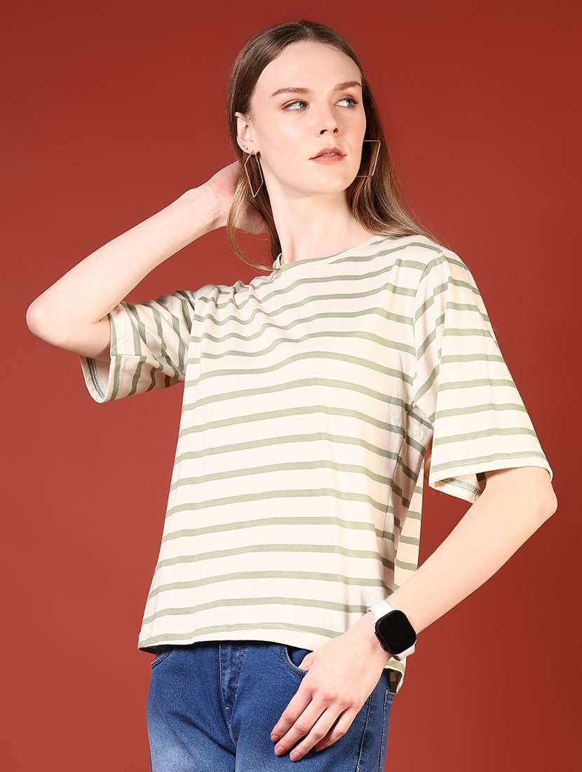women striped short sleeves loose fit t-shirt - 21706794 -  Standard Image - 2
