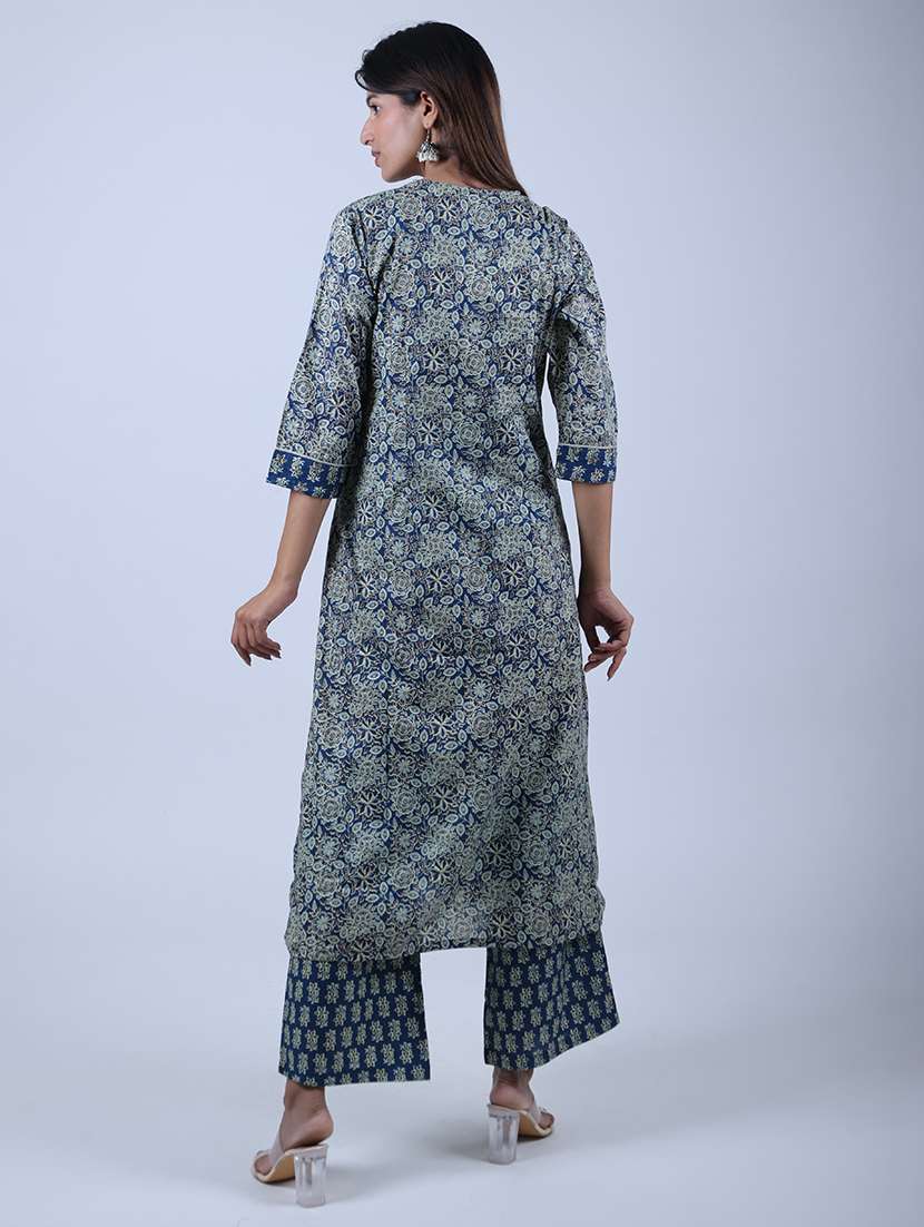 women floral printed v neck kurta palazzo set - 21707089 -  Standard Image - 2