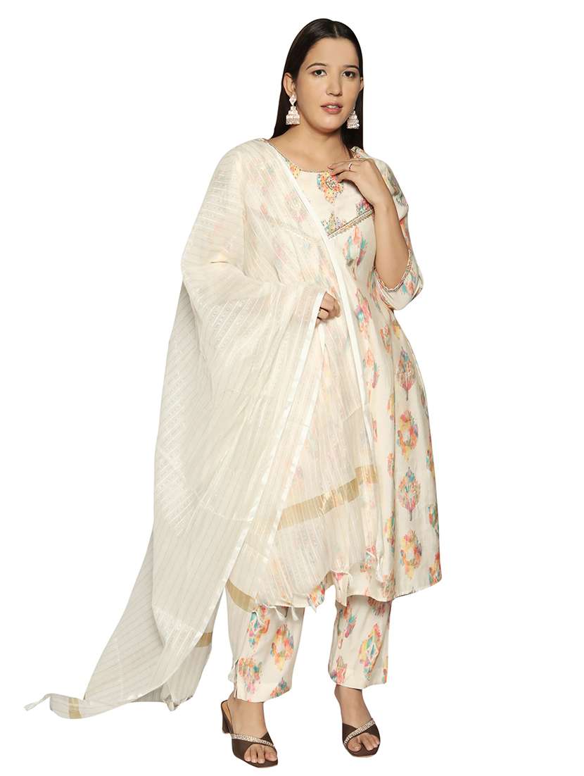 women off white printed kurta pant set with dupatta - 21707090 -  Standard Image - 2