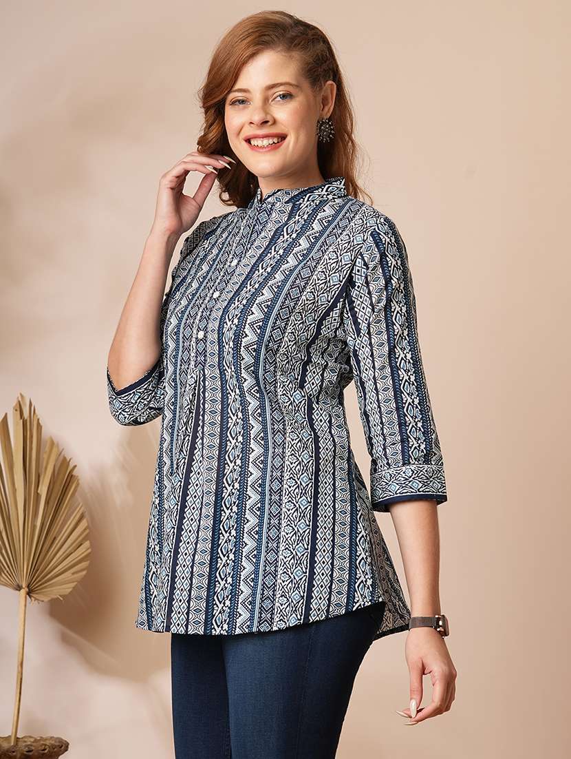 women printed three quarter sleeve straight top - 21707213 -  Standard Image - 2
