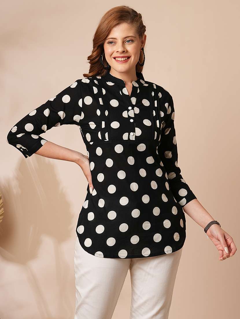 women black polka dots printed regular top - 21707214 -  Standard Image - 2