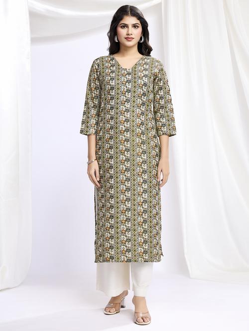 women printed three quarter sleeves straight kurta - 21707315 - Standard Image - 0