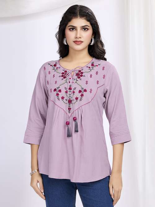 women embroidered three quarter sleeve a-line kurta - 21707317 -  Standard Image - 0