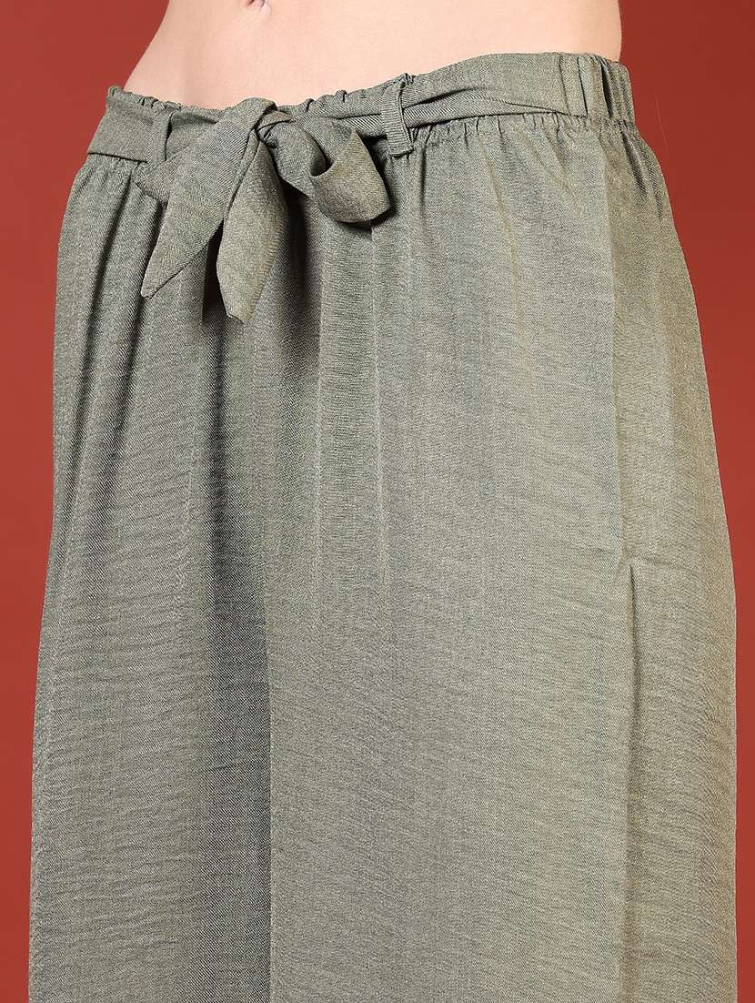 women olive solid mid rise culottes - 21707375 - Standard Image - 2