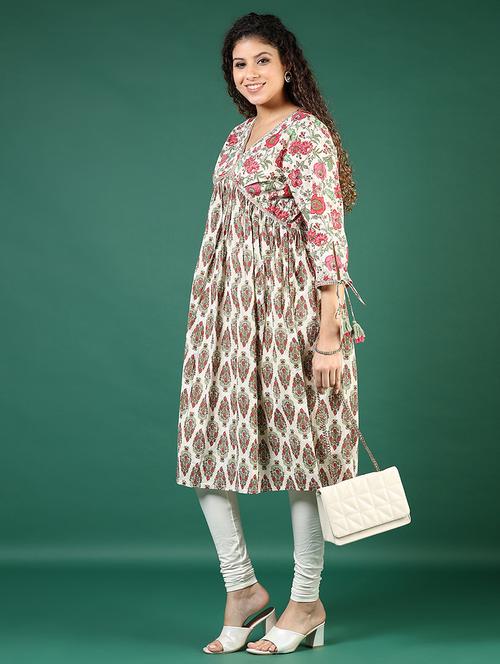 women floral three quarter sleeve flared kurta - 21707441 - Standard Image - 0