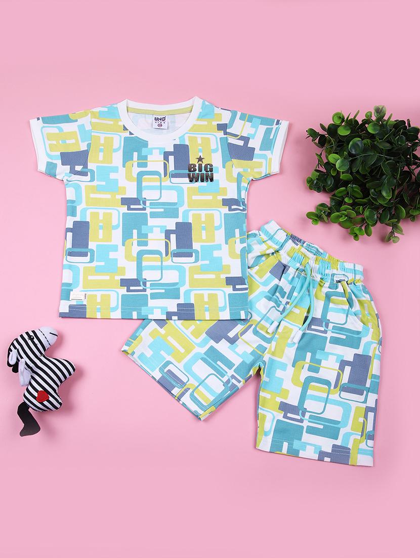 boys printed t-shirt & shorts casual wear sets