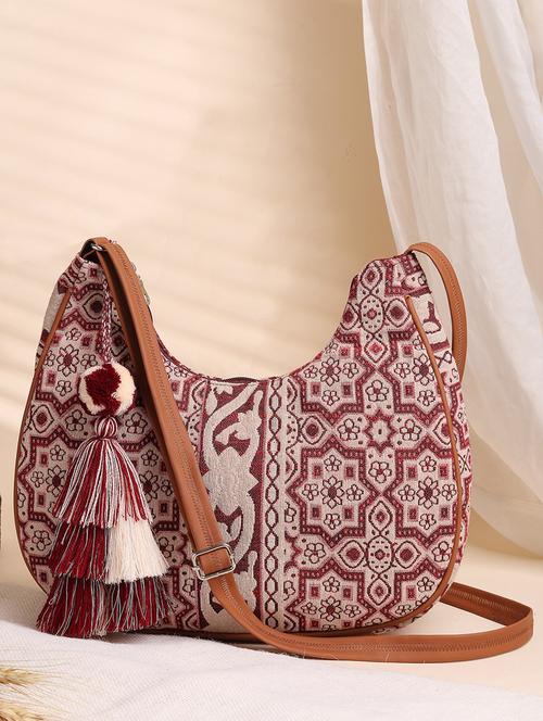 women maroon floral sling bag - 21707564 -  Standard Image - 0