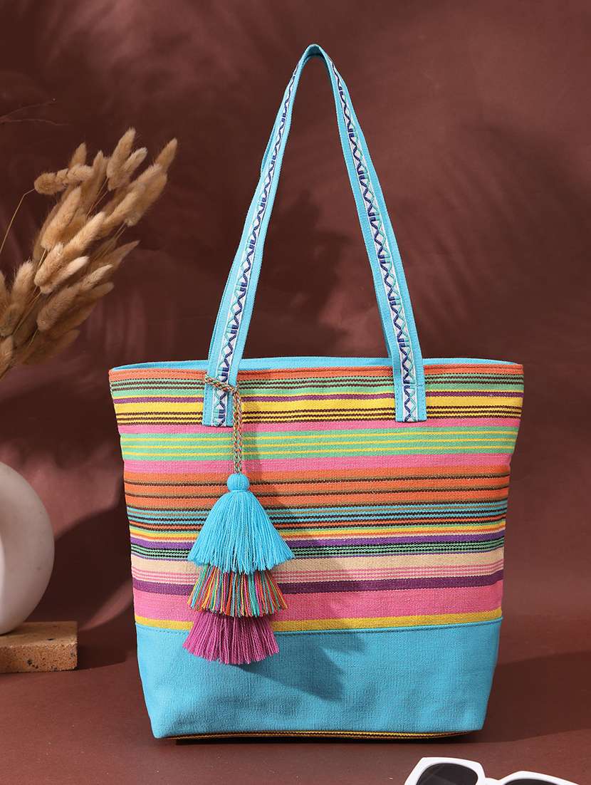 women multi colored stripes regular tote