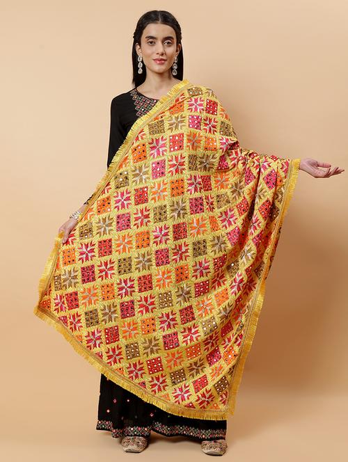 women phulkari dupatta with mirror work - 21707674 -  Standard Image - 0