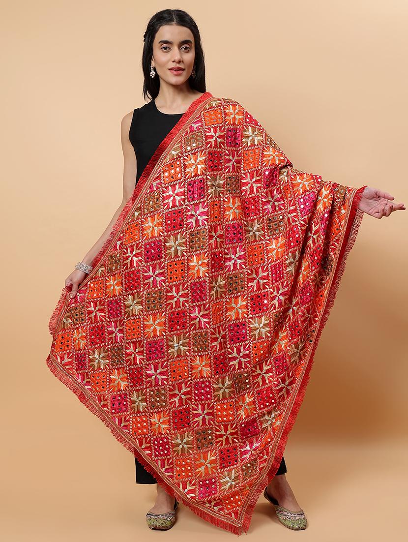 women phulkari dupatta with mirror work - 21707675 -  Zoom Image - 0