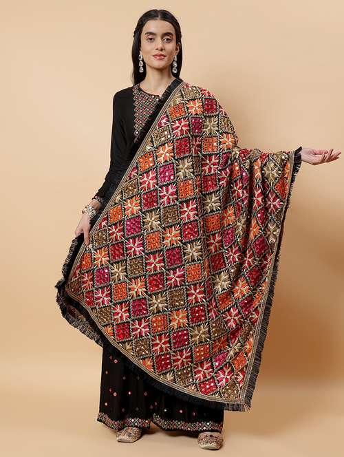 women phulkari dupatta with mirror work - 21707676 -  Standard Image - 0