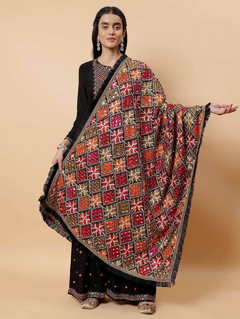 women phulkari dupatta with mirror work