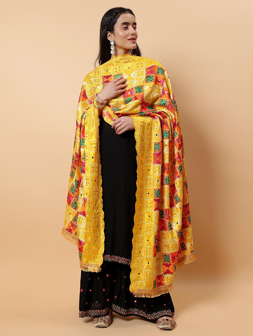 women phulkari dupatta with mirror work - 21707679 - Standard Image - 2
