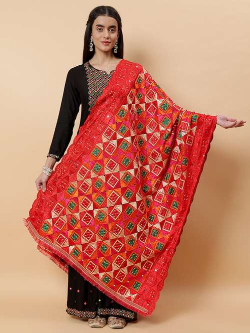 women phulkari dupatta with mirror work - 21707680 -  Standard Image - 0