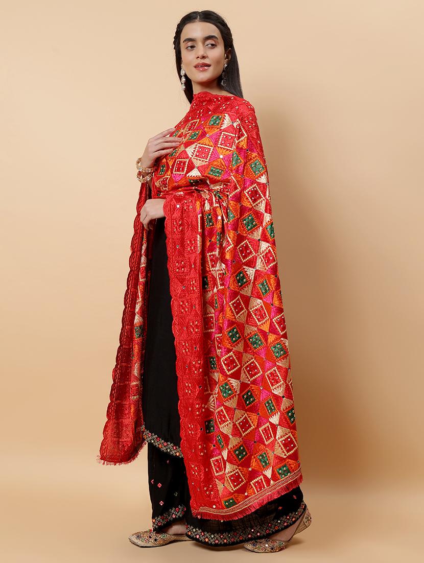 women phulkari dupatta with mirror work - 21707680 - Standard Image - 2