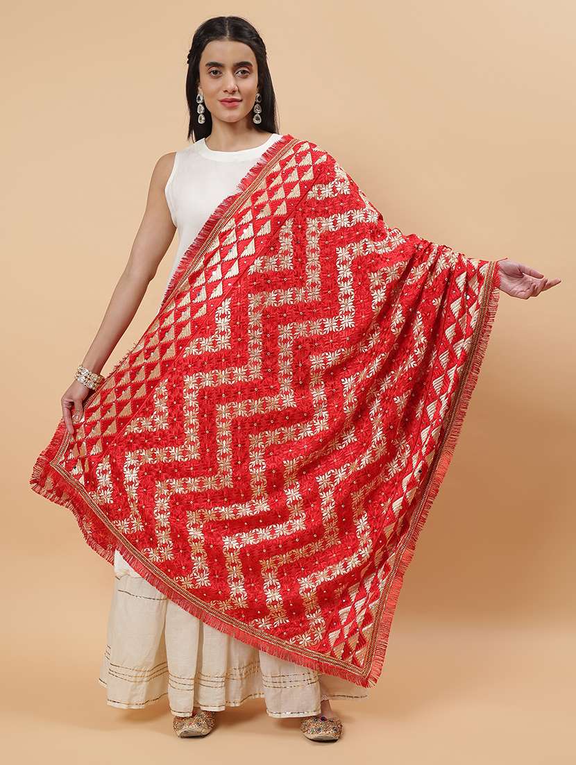 women phulkari dupatta with mirror work