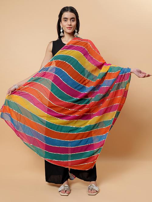women multiclolor striped printed dupatta with gota pati work - 21707692 -  Standard Image - 0
