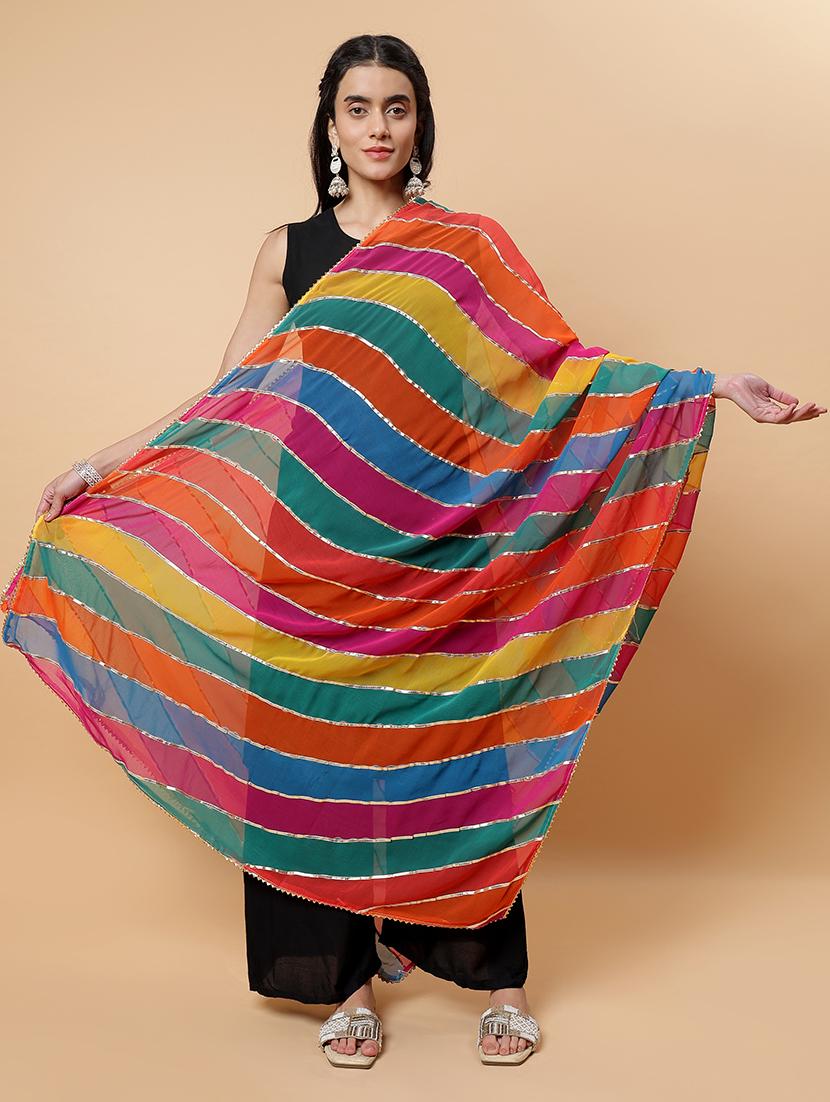 women multiclolor striped printed dupatta with gota pati work - 21707692 -  Zoom Image - 0