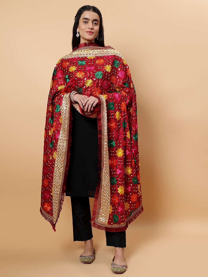 women phulkari dupatta with mirror work - 21707696 -  Standard Image - 2