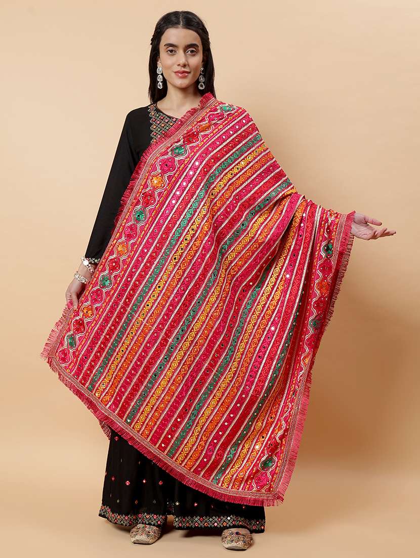 women phulkari dupatta with mirror work