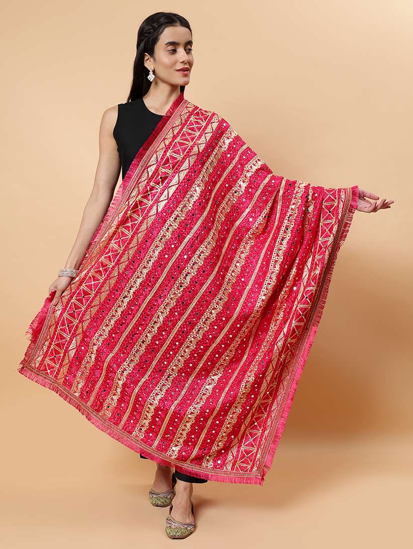 women phulkari dupatta with mirror work