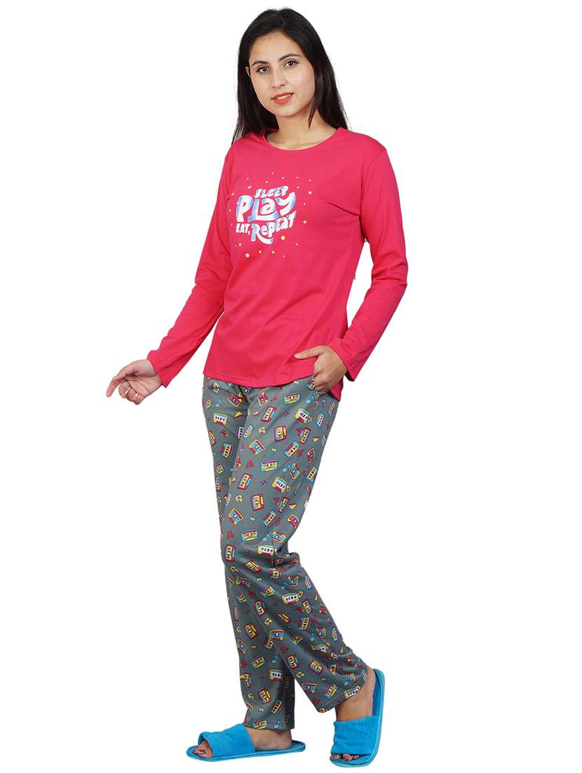 women printed nightwear t-shirt & pyjama set - 21707785 -  Standard Image - 2