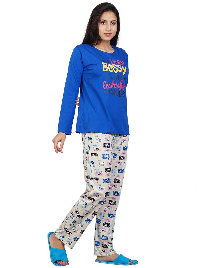 women printed nightwear t-shirt & pyjama set - 21707786 -  Standard Image - 2