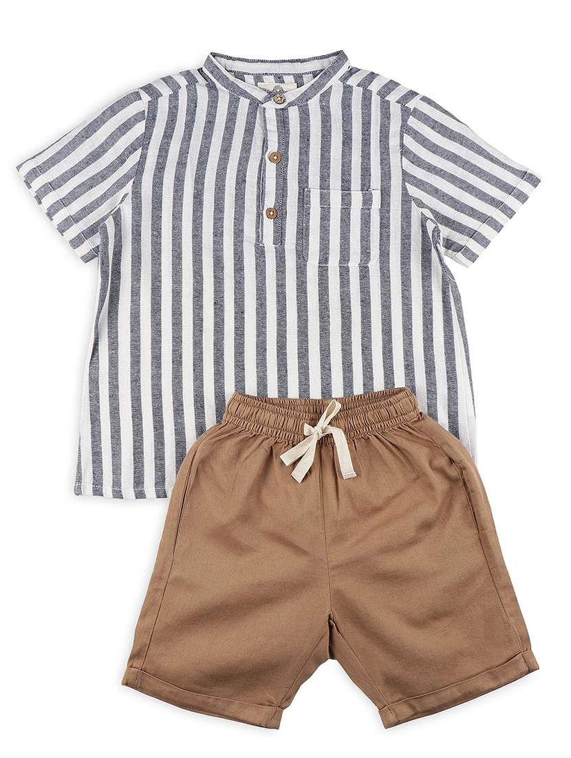 boys grey stripes shirts & shorts set
