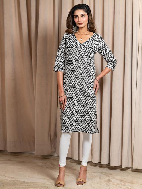 women printed three quarter sleeve straight kurta - 21707878 - Standard Image - 0