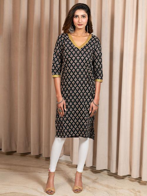women printed three quarter sleeve straight kurta - 21707879 -  Standard Image - 0