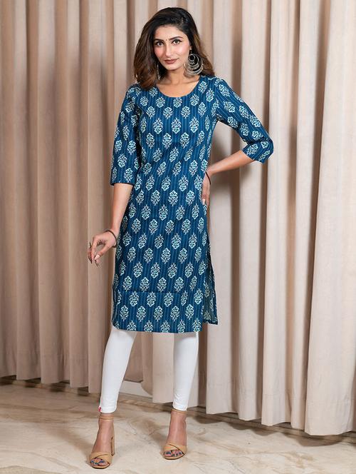 women printed three quarter sleeve straight kurta - 21707880 -  Standard Image - 0