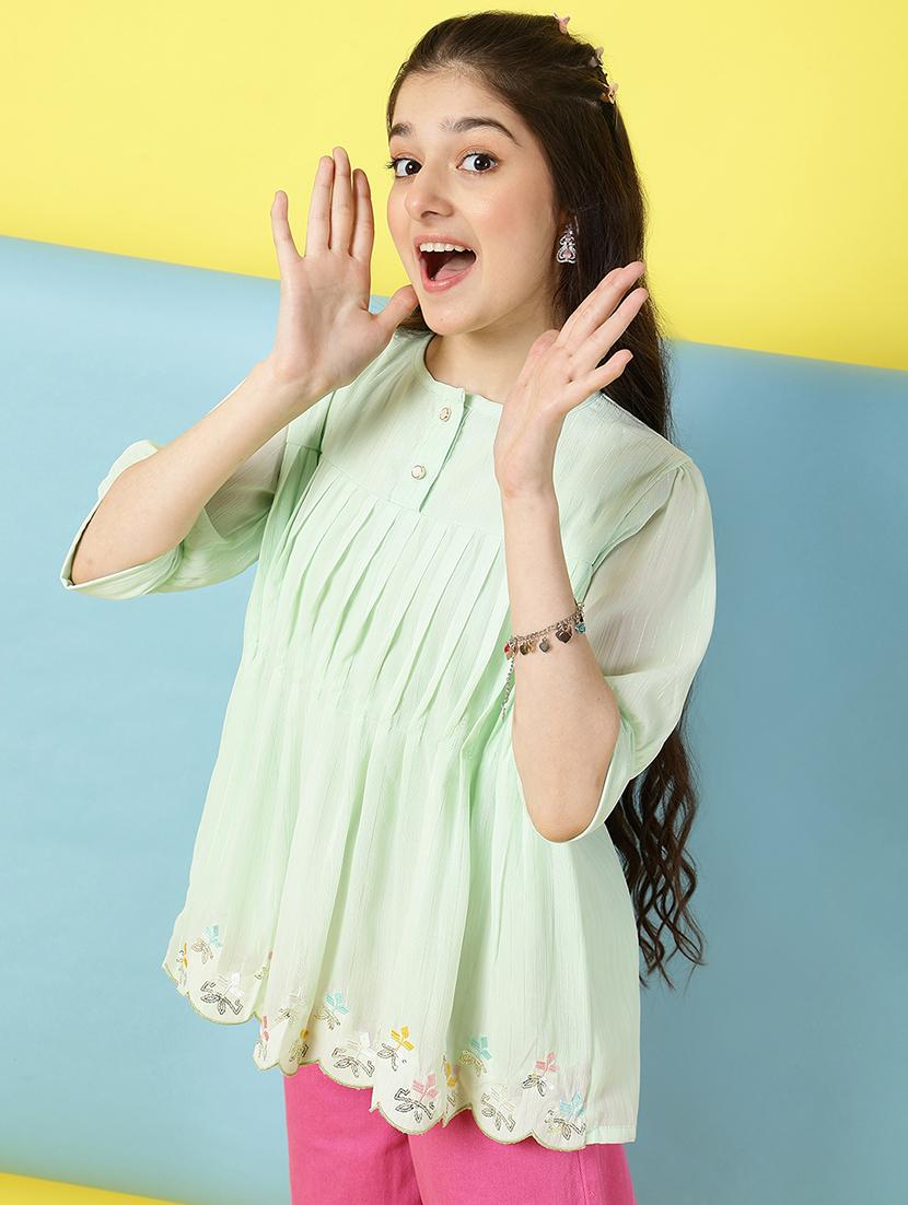 girls embroidered round neck top - 21707960 - Standard Image - 2