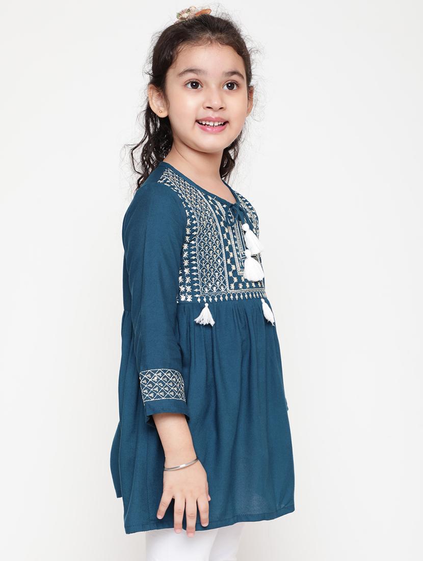 girls embroidered round neck top - 21707968 - Standard Image - 2