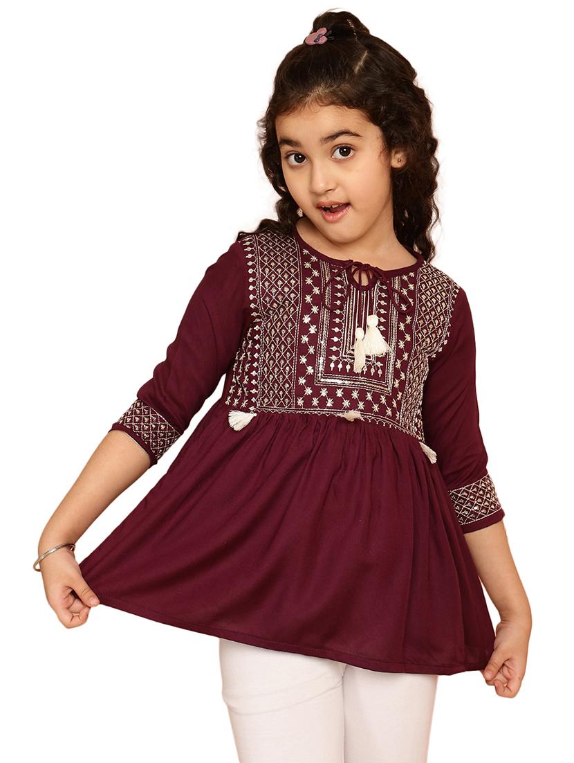 girls embroidered round neck top - 21707970 - Standard Image - 2