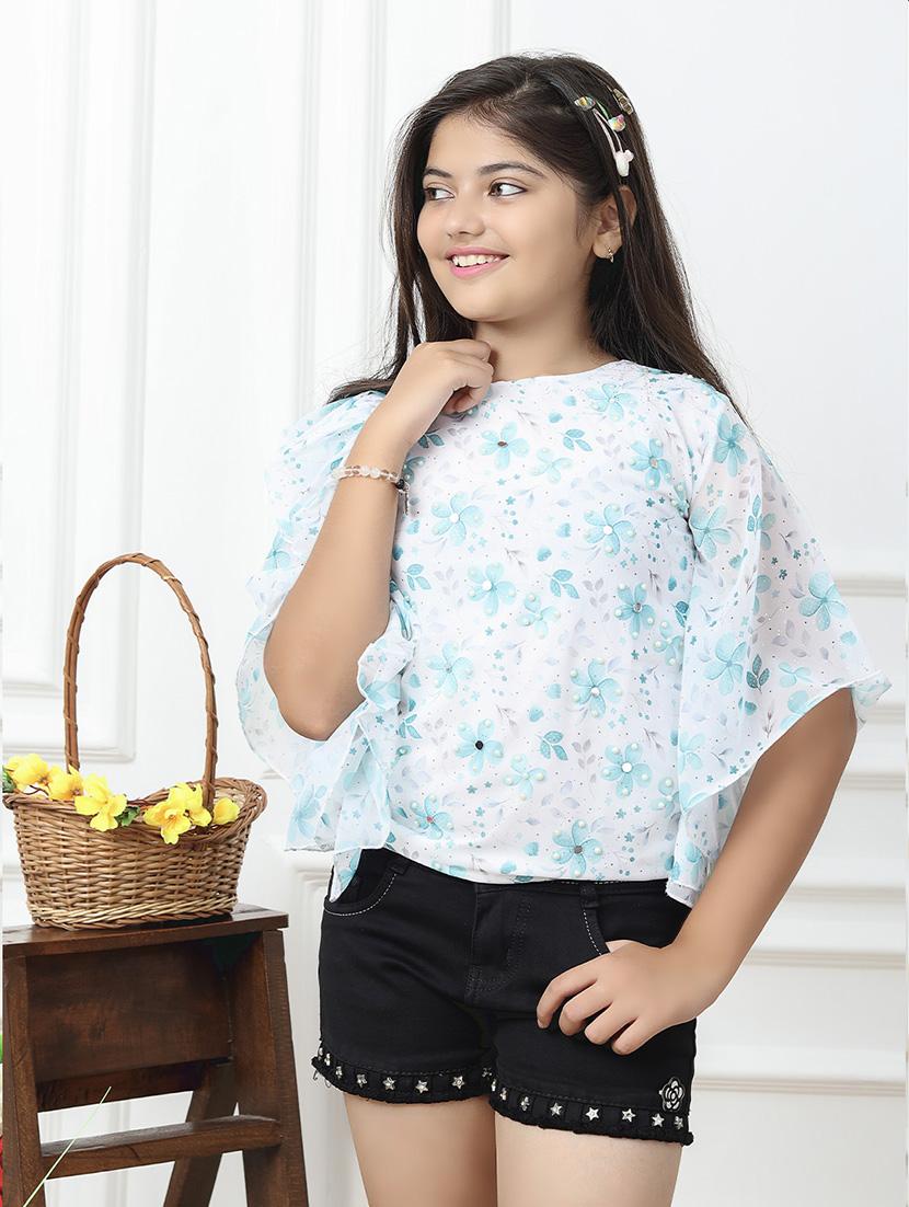 girls floral printed round neck top - 21708046 - Standard Image - 2