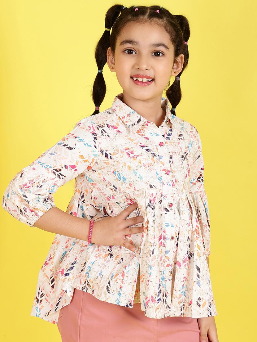 girls off white printed three quater sleeve top - 21708052 - Standard Image - 2