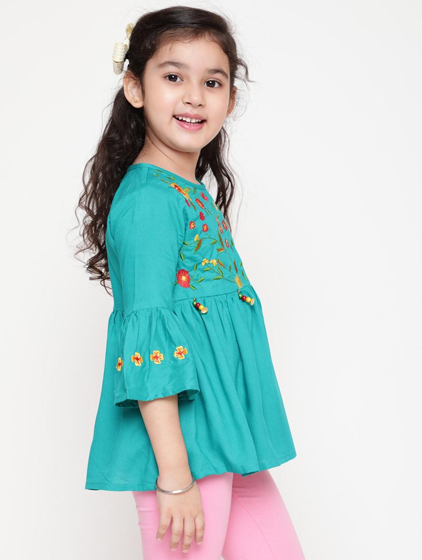 girls embroidered three quarter sleeve top - 21708058 - Standard Image - 2