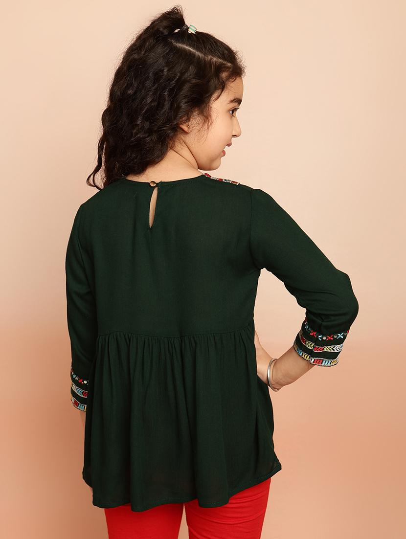 girls embroidered three quarter sleeve flared kurti - 21708070 - Standard Image - 2