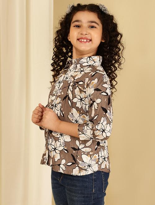 girls floral printed three quater sleeve shirt top - 21708082 - Standard Image - 0