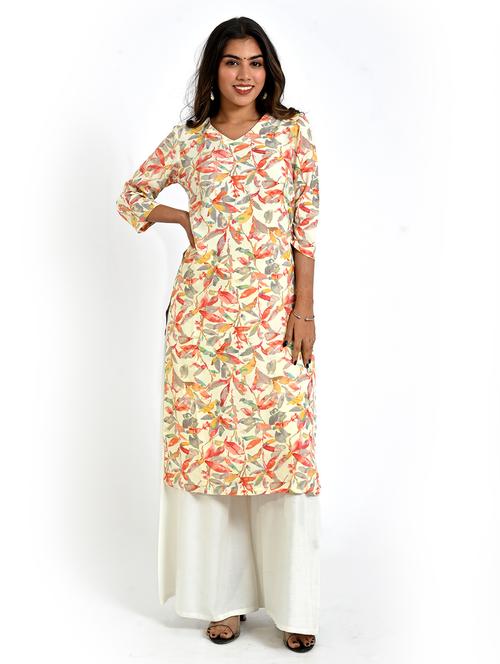 women printed three quarter sleeve straight kurta - 21708122 -  Standard Image - 0