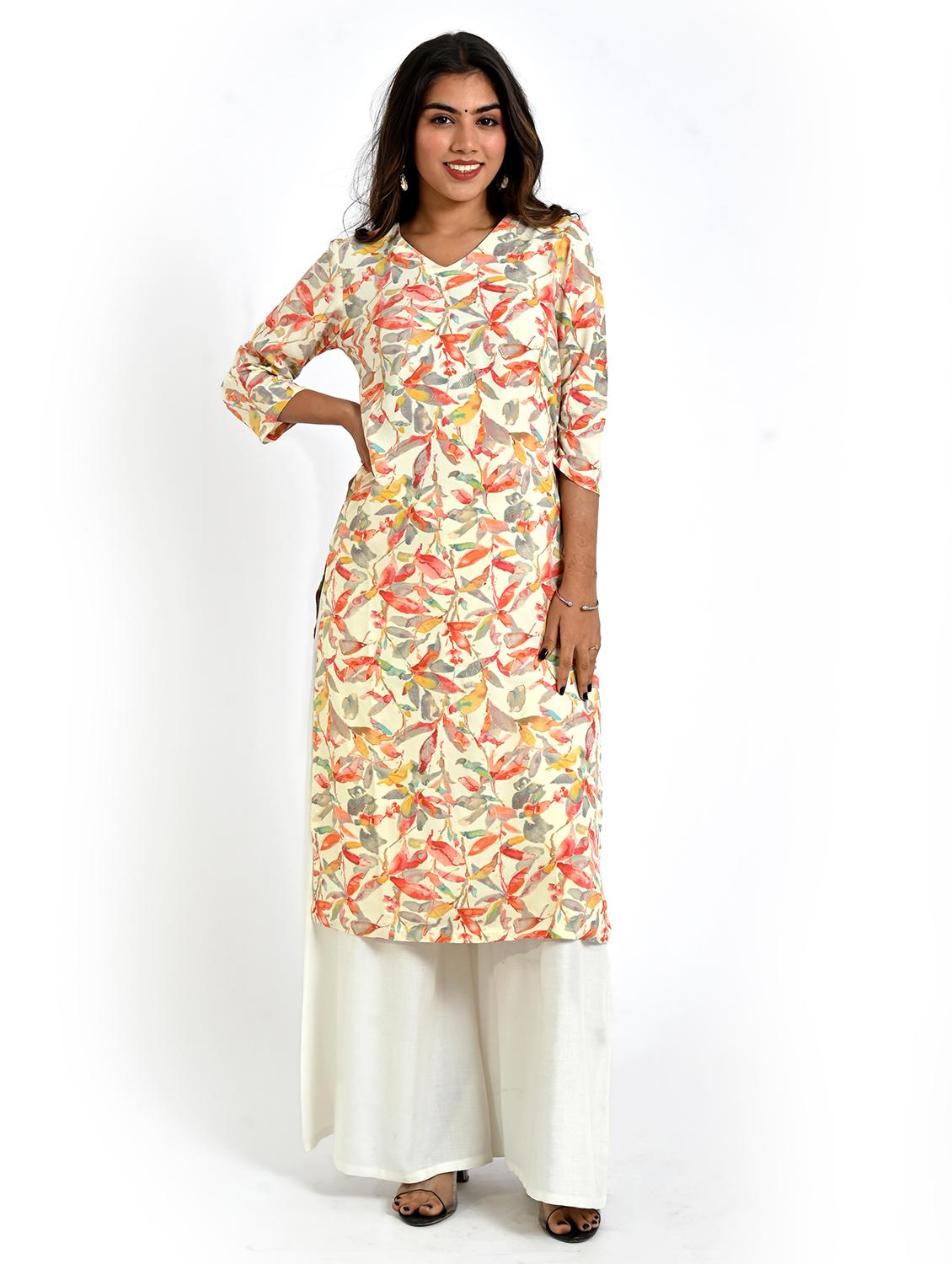 women printed three quarter sleeve straight kurta - 21708122 -  Zoom Image - 0