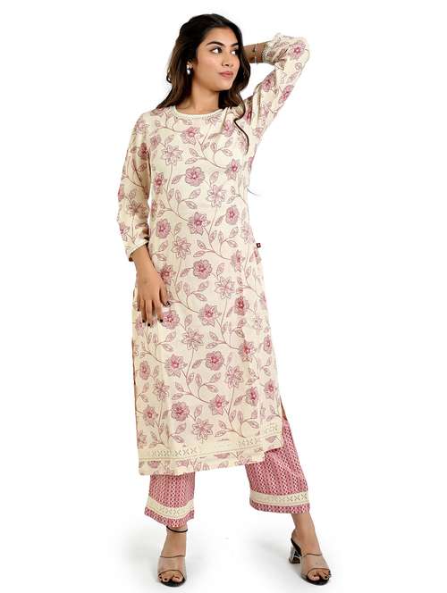 women floral three quarter sleeve staright kurta - 21708131 -  Standard Image - 0