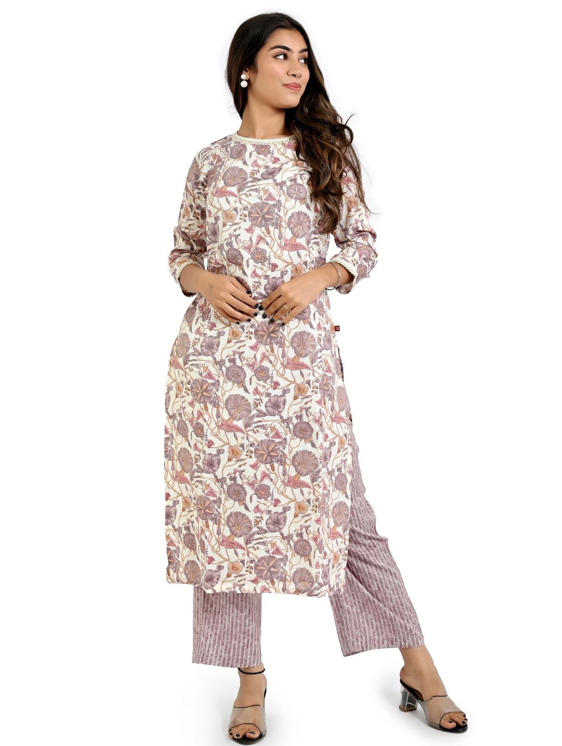 women floral three quarter sleeve staright kurta - 21708137 -  Zoom Image - 0