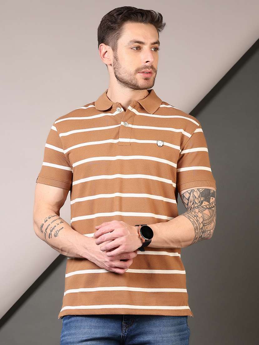 men striped short sleeves polo t-shirt