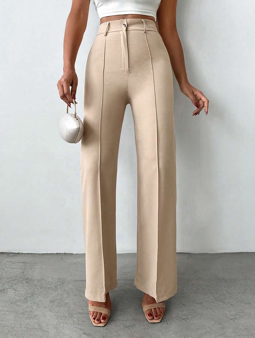 women high rise solid tailored pant
