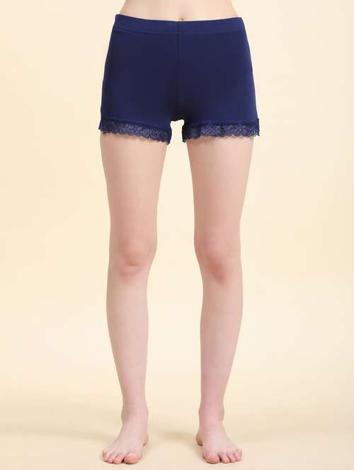 women mid rise solid lace detailed loungewear shorts - 21708566 - Standard Image - 0