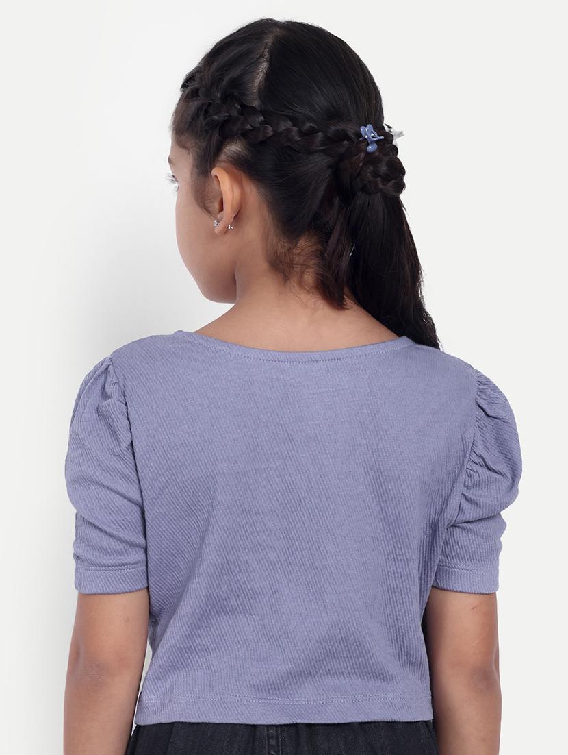 girls solid puff sleeves crop top - 21708607 - Standard Image - 2