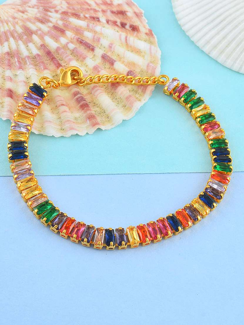 women gold-toned stones wraparound link bracelet