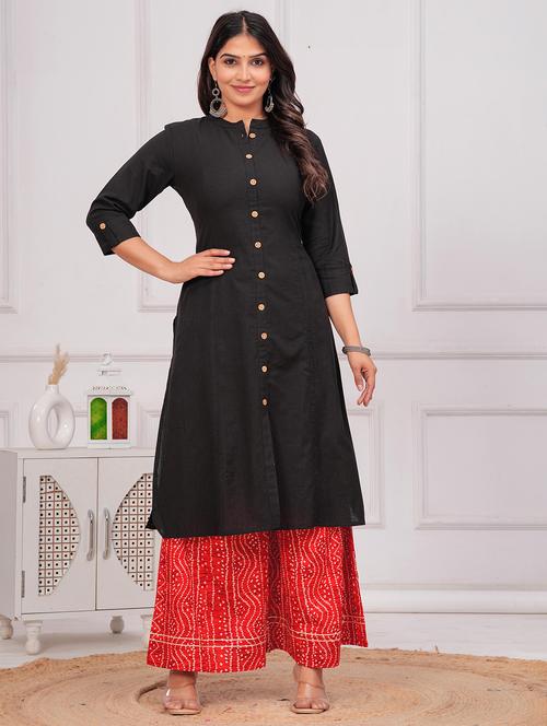 women solid three quarter sleeve a-line kurta - 21709163 -  Standard Image - 0