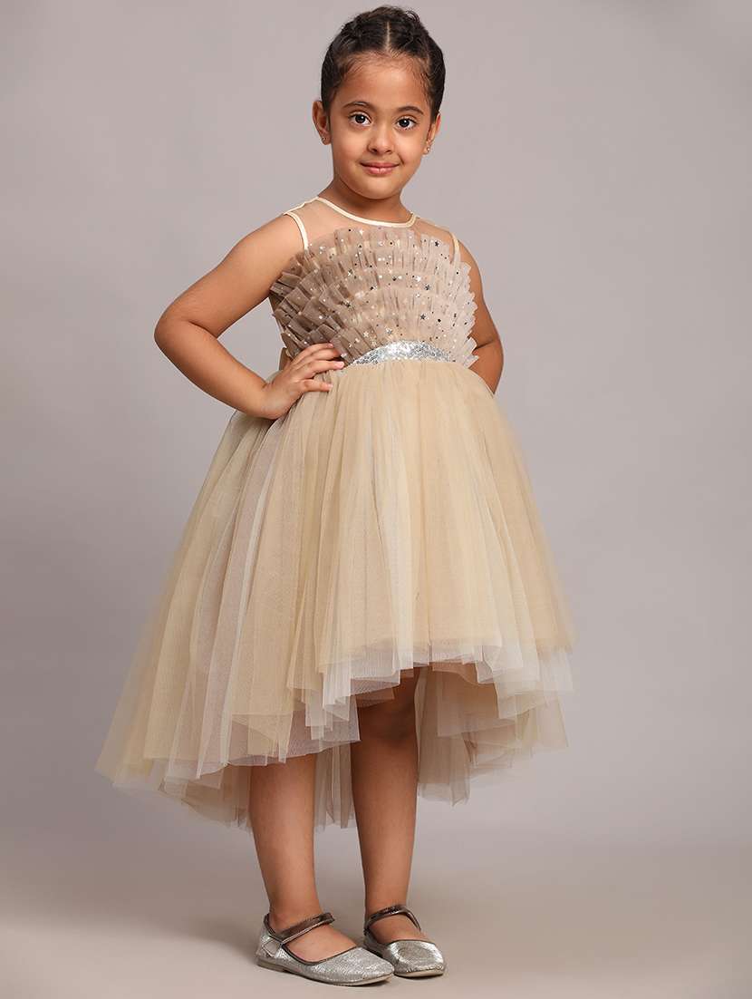 girls embellished round neck high low frock - 21709304 - Standard Image - 2